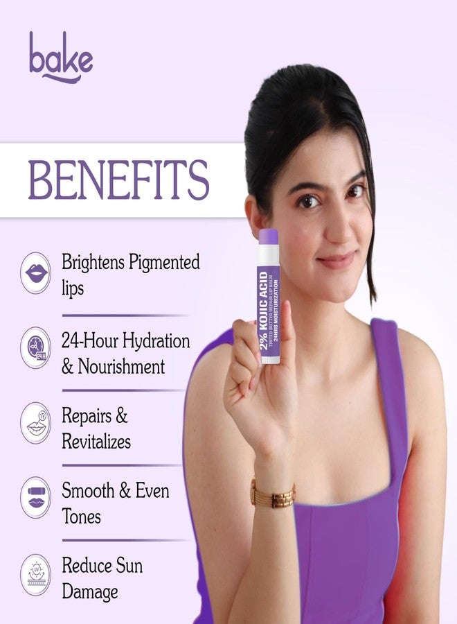 BAKE 2% Kojic Acid Tinted Butter Brightening Lip Balm with 1% Alpha Arbutin & Glycolic Acid 24 Hours Moisturization | For Dark, Pigmented, Dry, Flaky Lips | De-Tan Lip Balm | For Men & Women - 5g - Image 4